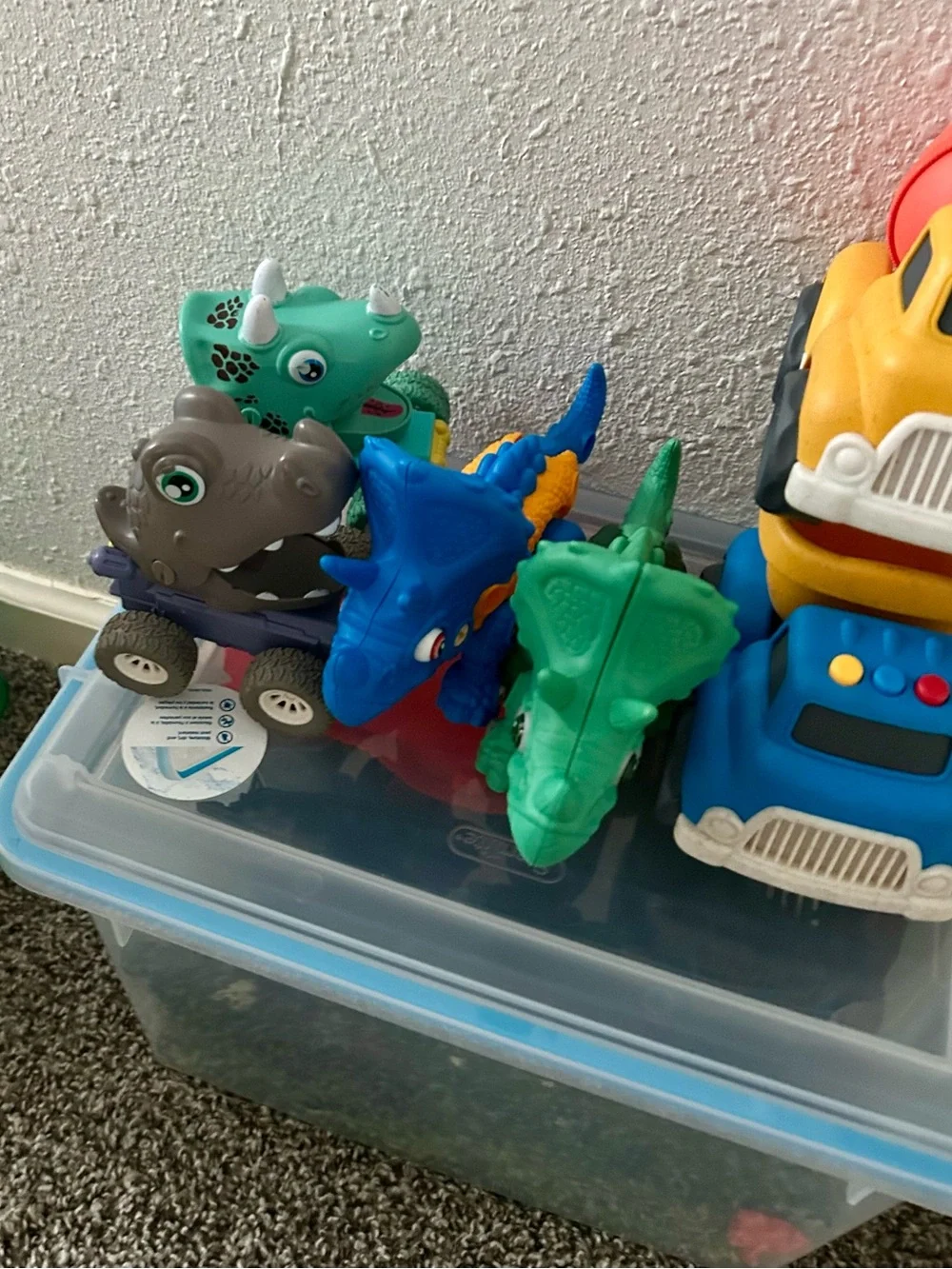 4 Gray, green ,blue  Dino Monsters Truck Toy - Kids Vehicle two have wheels .